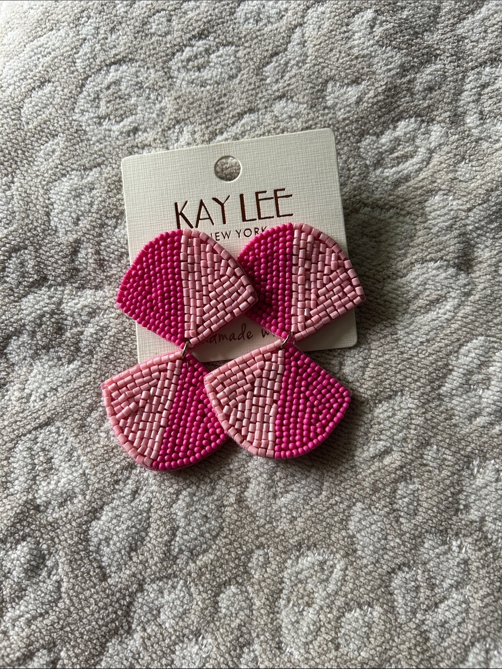 Kids Two-Tone Pink Beaded Flower Earrings